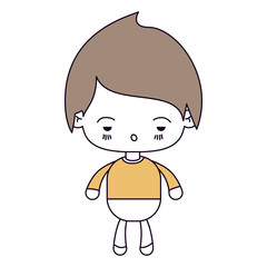 silhouette color sections and light brown hair of kawaii little boy with facial expression sad vector illustration
