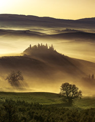 dreamlike dawn in the idyllic Tuscan hills