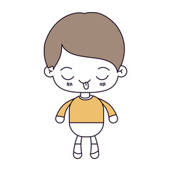 silhouette color sections and light brown hair of kawaii little boy with funny facial expression vector illustration