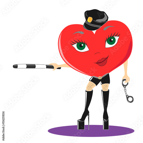 Cartoon Heart In A Sexy Police Suit With A Baton And