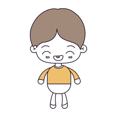 silhouette color sections and light brown hair of kawaii little boy with facial expression laughing vector illustration