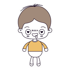 silhouette color sections and light brown hair of kawaii little boy with facial expression in love vector illustration