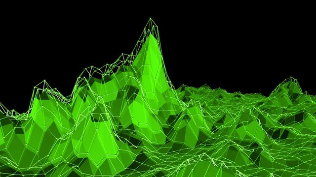 Green low poly background pulsating. Abstract low poly surface as brave background in stylish low poly design. Polygonal mosaic background with vertex, spikes. Cool modern 3D design Free space