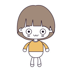 silhouette color sections and light brown hair of kawaii little boy with facial expression depressed vector illustration