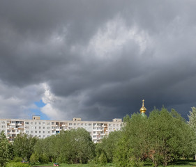 The dark sky in Omsk over the house