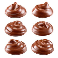 Chocolate. Sweet hot melted sauce. Swirl isolated on white background. Collection. With clipping path. Full depth of field.