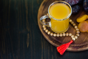 Ramadan juice for iftar made from fresh apricots with dried apricots and dates.