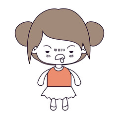 silhouette color sections and light brown hair of kawaii little girl with collected hair and facial expression unsavory vector illustration