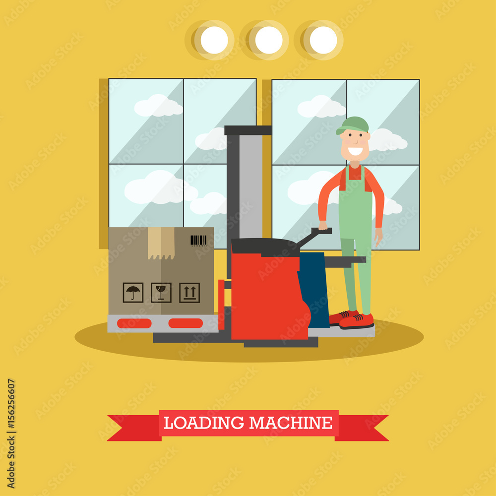 Poster loading machine concept vector illustration in flat style