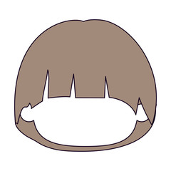 silhouette color sections and light brown hair of faceless head of little kid with mushroom hairstyle vector illustration