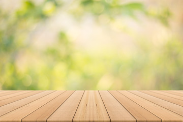 table top on green blurred  background,Space for placing products