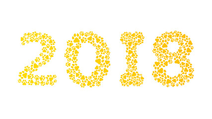 Year of the earth dog. Figures from the dog tracks. Traces of a yellow dog isolated on white background. Vector illustration in a flat style