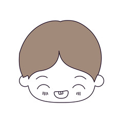 silhouette color sections and light brown hair of kawaii head of little boy with facial expression laughing in closeup vector illustration