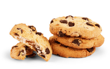 Oatmeal cookies with Chocolate on white background