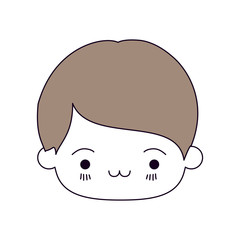 silhouette color sections and light brown hair of kawaii head of little boy with facial expression exhausted vector illustration