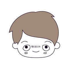 silhouette color sections and light brown hair of kawaii head of little boy with embarrassed facial expression vector illustration
