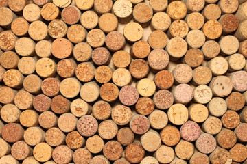 Closeup of wall of used wine corks background