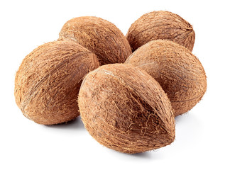 Coconut. Coco nuts isolated on white background. Collection. Full depth of field.