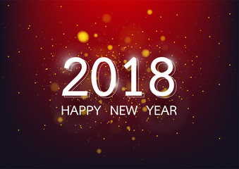Happy new year 2018 with colorful bokeh and defocused lights stype background. Vector illustration