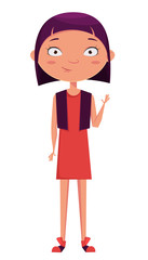 Cute girl waving. Funny cartoon character. Vector illustration.