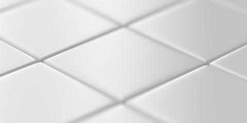 Abstract smooth stone white reflective square tiles. 3D abstract illustration.
