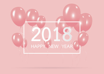 Happy new year 2018 with creative pink balloon concept on pastel pink background for copy space. minimal concept. Vector Illustration