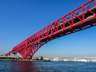red bridge at port of osaka