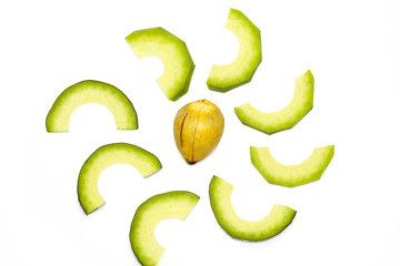 Avocado slices isolated on white