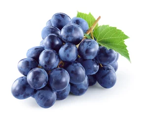 Fotobehang Dark blue grape with leaves isolated on white background. With clipping path. Full depth of field. © Tim UR