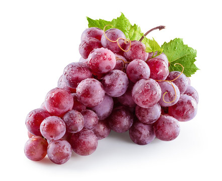 Ripe wet red grape. Pink bunch with drops isolated on white. With clipping path. Full depth of field.