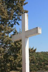 white cross with nature background
