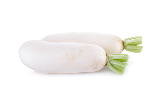 uncooked white radish on white background