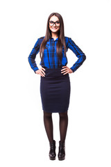 Fototapeta premium Full-body business woman smiling isolated over a white