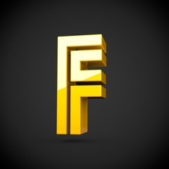 Yellow retro letter F uppercase isolated on black background