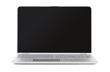 Convertible laptop computer with blank screen isolated on white background