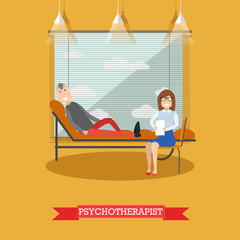 Psychotherapist and patient vector illustration in flat style