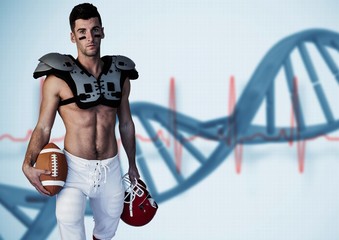 Footballer with blue dna chain background