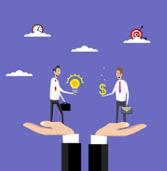 Hands holds businessmen who buy idea