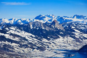 Wintertime view from Mt. Rigi in Switzerland