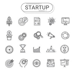 Startup icons set. Flat line icons create by vector. The set can be used for business startup, info graphics, web banner, and advertisement.