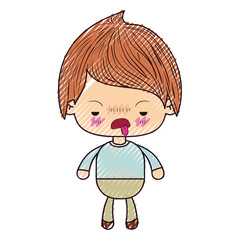 colored crayon silhouette of kawaii little boy with unpleasant facial expression vector illustration