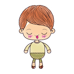 colored crayon silhouette of kawaii little boy with funny facial expression vector illustration
