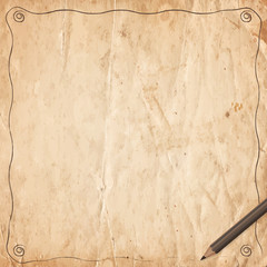 Retro vintage border with pencil on old paper background
