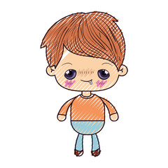 colored crayon silhouette of kawaii little boy with embarrassed facial expression vector illustration