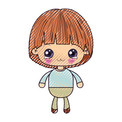 colored crayon silhouette of kawaii little boy with facial expression depressed vector illustration