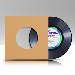 Vinyl Disc In A Case. Blank Isolated White Background. Realistic Empty Template Of A Music Record Plate With Classic Blank Cover Envelope. Rerto Mock Up Plate For DJ Scratch. Vector Illustration.