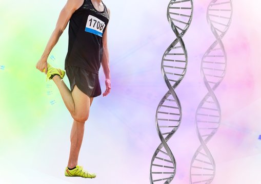 athlete with dna chain and green and pink flares - Powered by Adobe