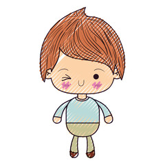 Obraz premium colored crayon silhouette of kawaii little boy winking eye vector illustration