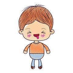 colored crayon silhouette of kawaii little boy with facial expression funny with closed eyes vector illustration