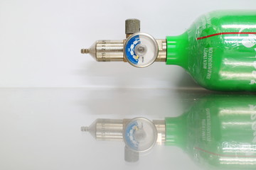 Pressure gauge meters or manometers with fittings on tubing pipeline at STD  gas distribution...